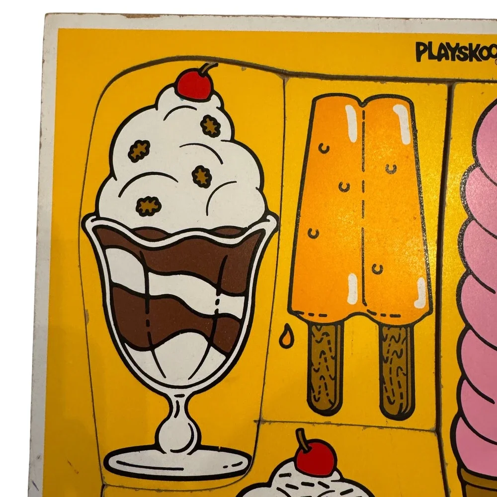 Playskool 190-07 Ice Cream Treats Wooden Puzzle 4 Pieces Ages 1-3 Years USA 1986